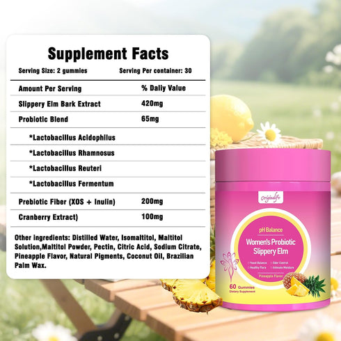 originalifv Gummies, 60 Gummies 4-in-1 Immune Women Probiotics Vegan Sugar-Free Hawaiian Pineapple with Slippery Elm