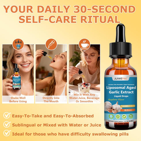 JUIWEFKK 500mg, 15:1 Immune Aged Garlic Extract Liquid Drop Extract Odorless Organic Garlic Supplement for Heart