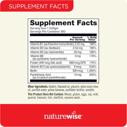 NatureWise Vitamin B Complex for Women and Men - 360 Softgels, Support Cellular Energy & Mental Clarity