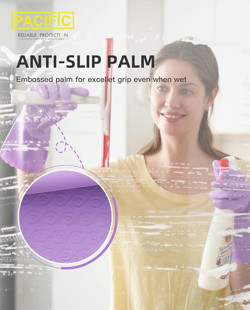 PACIFIC PPE 2 Pairs Reusable Dishwashing Cleaning Gloves, Latex Free with Cotton Lining, Purple, Small