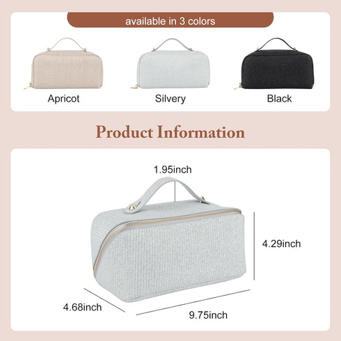 KEYPOWER Large Capacity Glitter Sequin Cosmetic Bag, Travel Makeup Bag with Handle for Women (Silver)