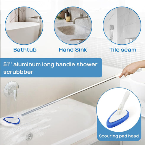 Qaestfy Shower Scrubber Cleaning Brush Combo Bath Tub Tile Cleaner Scrubber Brush with 51'' Adjustable Long Handle Scrub Brush for Bathroom Shower Bathtub Wall Mop Cleaning Scrubbing by Qaestfy