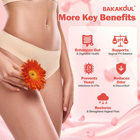 Gummies Filled,60 Gummies BAKAKOUL Feminine Balance for Women,Vaginal Probiotics Supports pH Balance, Digestive