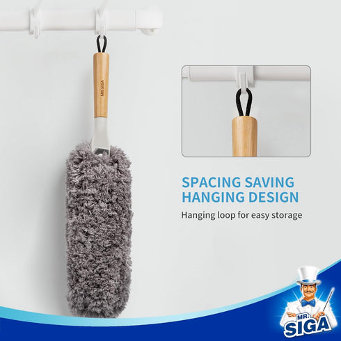 MR.SIGA Lint Free Microfiber Duster, Washable Reusable with Bamboo Handle, Replaceable Head for Household Cleaning
