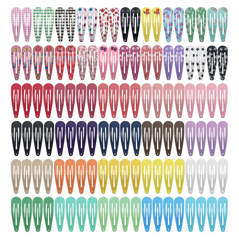 KUBOM 120-Pack Metal Snap Hair Clips, Barrettes for Girls, Toddlers, Women, 2 inch in Colored Candy Patterns
