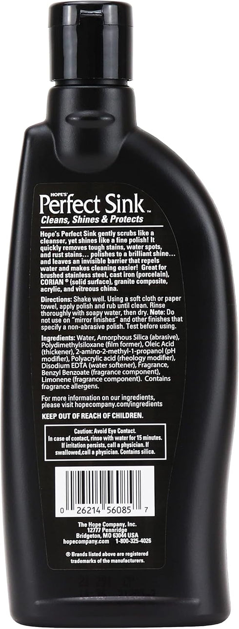 HOPE'S Perfect Sink Cleaner and Polish, Restorative, 8.5 oz 2 Pack with 2 Pads, Ideal for Stainless Steel and Porcelain