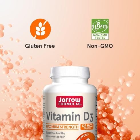 Jarrow Formulas Vitamin D3 125 mcg (5000 IU), 100 Servings, Bone Health, Immune Support, Gluten Free