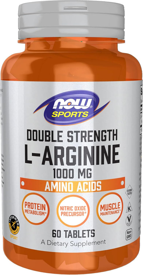 NOW Foods Sports Nutrition L-Arginine Double Strength 1000mg, Nitric Oxide Precursor, 60 Tablets