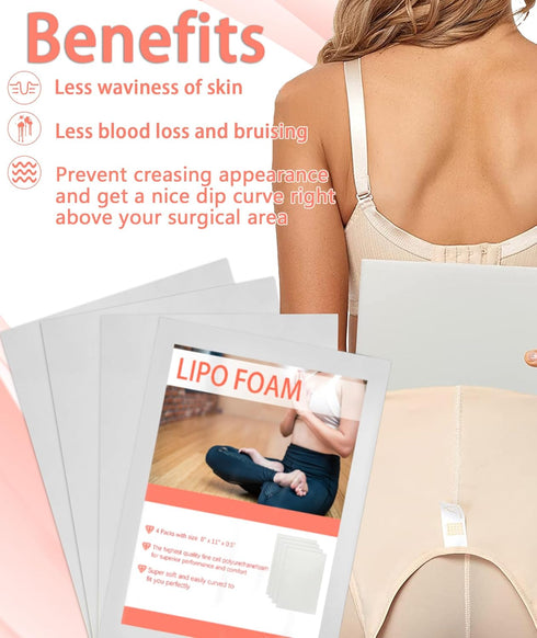 WENSSKKU 4 Pack Tummy 8" 11" Lipo Foam Pads Post Surgery Tuck for Lipo Recovery,Liposuction Surgery Foam Sheet