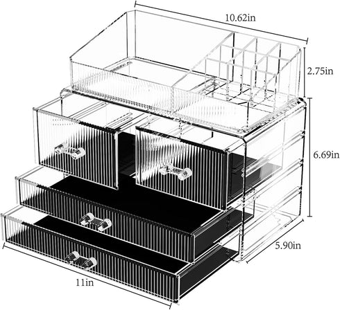 ZHIAI Clear Stackable Storage Drawers, 1 Top 4 Drawers, Bathroom Counter Organizer for Home, Kitchen Cabinets