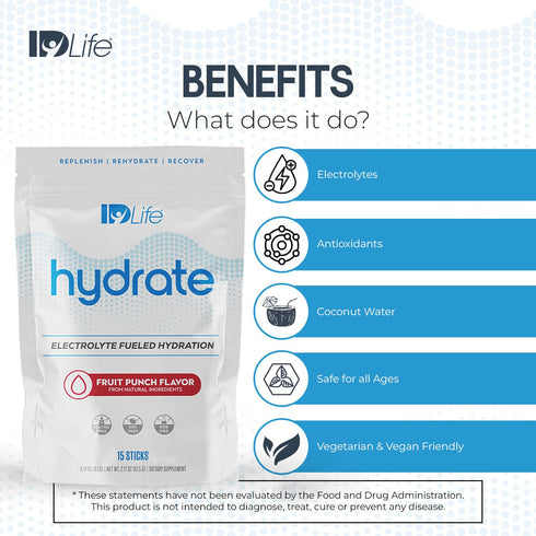 IDLife Hydrate (Fruit Punch) Instant Hydration Packets with Essential Electrolytes, 15 Sticks per Bag