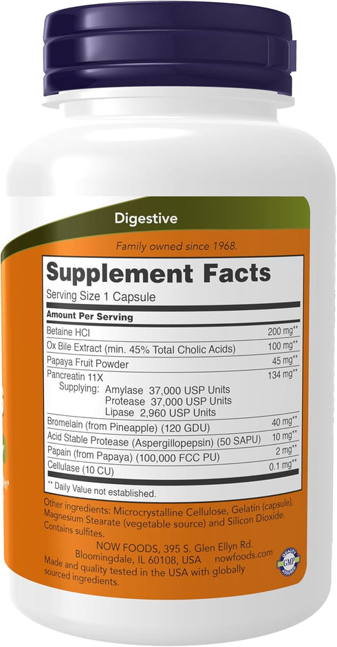 Super Enzymes by NOW Foods Supplements, Formulated with Bromelain, Ox Bile, Pancreatin, Papain, 90 Capsules