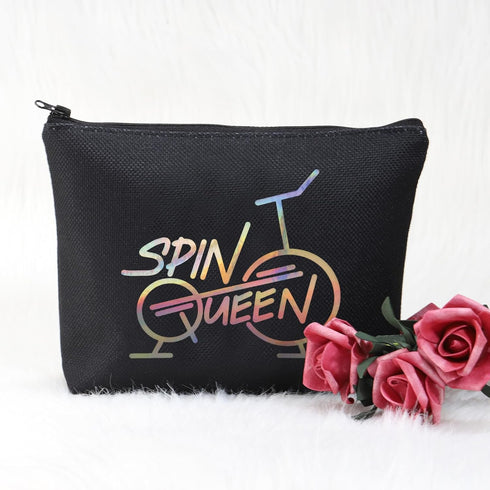 POFULL Cycling Bike Indoor Spin Class Gift, Spin Queen Cosmetic Bags for Indoor Cycling Spinning Bike