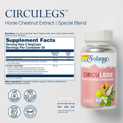 SOLARAY CircuLegs with Horse Chestnut Extract, 30 Serv, 60 VegCaps - Circulation Support
