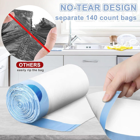140 Count Small Trash Bags, 4 Gallon Drawstring, No-tear Design, White, YUFDA Strong Unscented Trash Bags