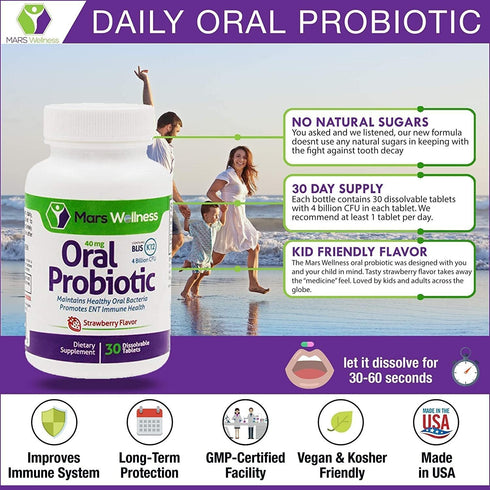 K12 4 30 Oral Probiotic Supplement with BLIS Billion CFU - Now Dairy Free - Doctor Formulated Day Supply Bottle for Bad