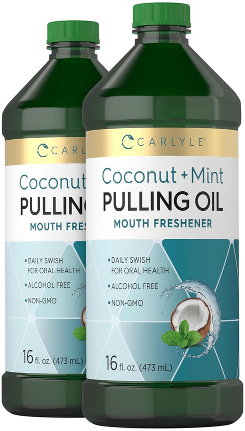 Carlyle Pulling Oil for Teeth & Gums | 16 Fl Oz Pack of 2 | Coconut & Mint | Non-GMO & Alcohol Free