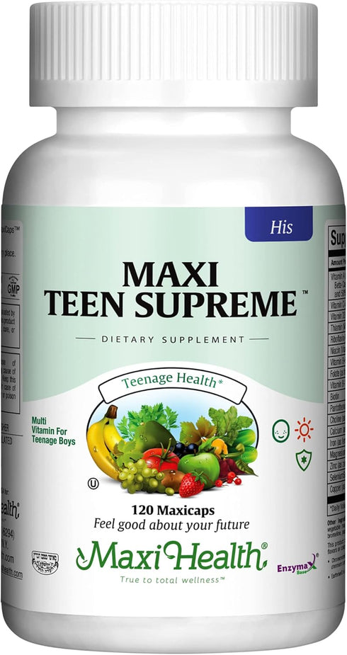 Maxi Health Teen Supreme HIS Vitamins for Boys (120) - Daily Multivitamin for Ages 12-17, Energy & Immune Support