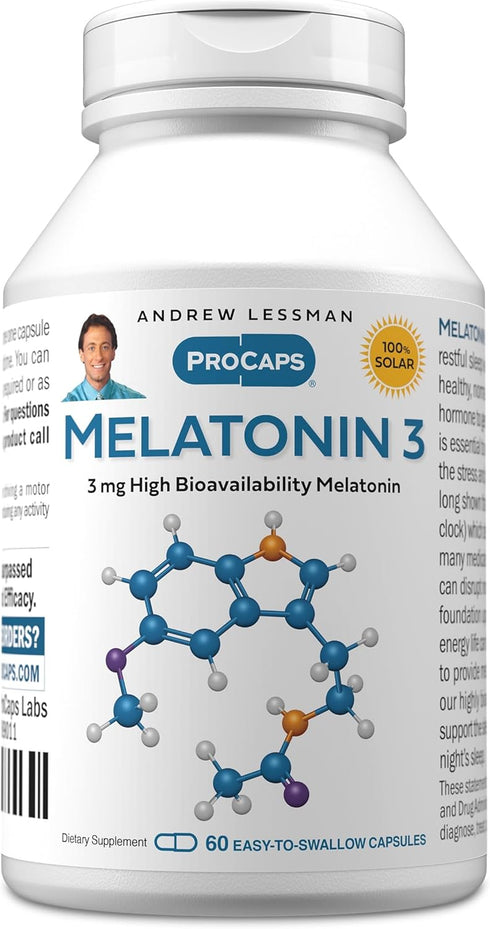 ANDREW LESSMAN Melatonin-3 mg - 60 Capsules - Physiologically Balanced Levels to