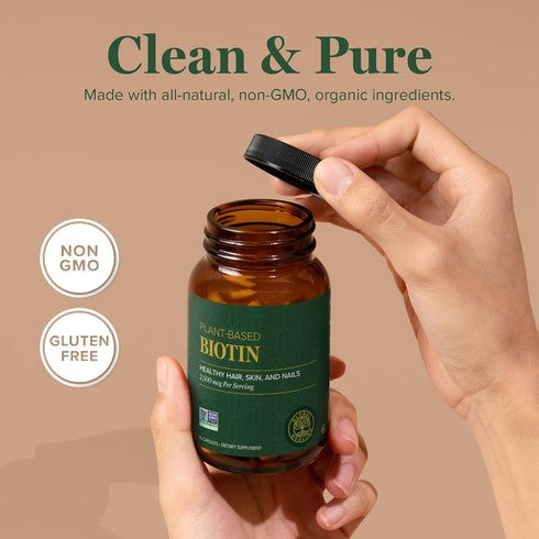 Global Healing Center Biotin (Vitamin B7) Supplement - Organic Sesbania Extract for Radiant Skin, Stronger Nails,