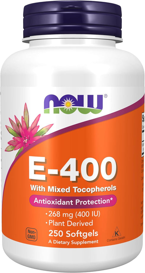 NOW Foods Supplements, Vitamin E-400 IU Mixed Tocopherols, Antioxidant Protection, 250 Softgels