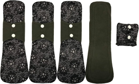 MUMBABY 5pcs 30.5cm / 12inch (Fit) Heavy Flow Charcoal Bamboo Mama Cloth/Menstrual Pads/Reusable