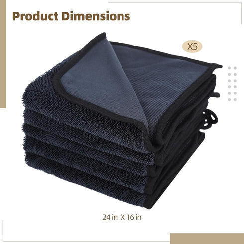 THNIOI 5-Pack Set, 24 16 Bath Drying Towel x in Large Microfiber, Super Absorbent Shower and Cleaning Cloths