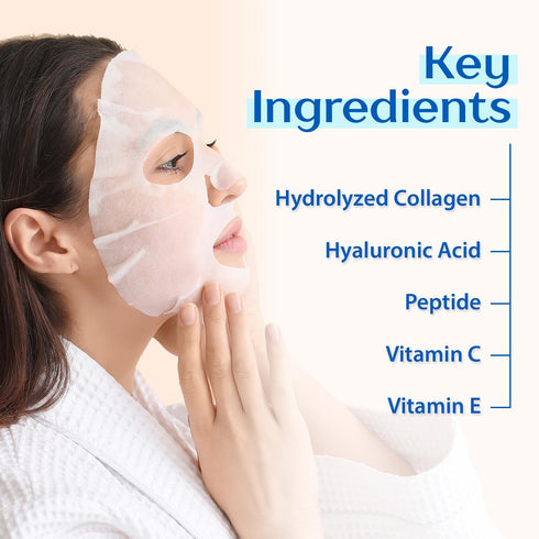 Ebanel 10 Pack Collagen Face Mask - Instant Brightening & Hydrating Sheet Mask with Aloe Vera, Anti Aging