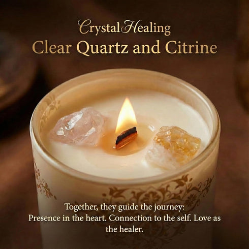 Healing Crystal Candle Gift for Women - Vanilla Cashmere Luxury Soy Candle with Crystals - Rose Quartz & Citrine