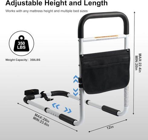 Panta Bed Rails for Elderly Adults, Adjustable Bed Assist Bar for Seniors, Medical Bed Safety Rail with Storage Bag