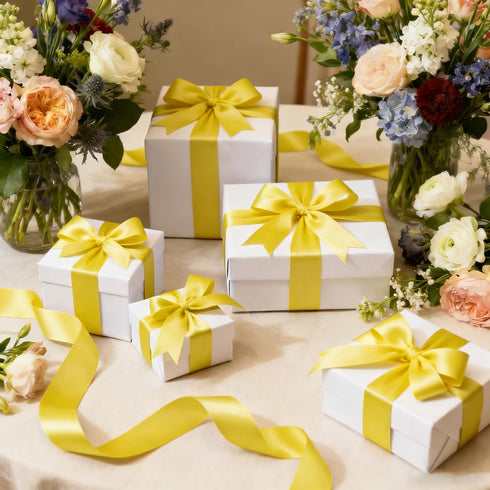ZHIAXTON 1 Inch, 60 Yellow Ribbon Yards Single Face Yellow Satin Ribbon for Gift Wrapping, Sunflowers Floral Bouquets