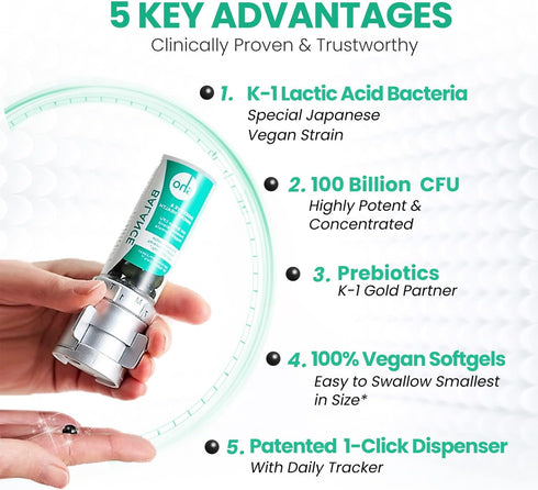 SHO Balance 100 Billion CFU Prebiotics & Probiotics - Vegan Supplement for Digestive Health, 60 Softgels