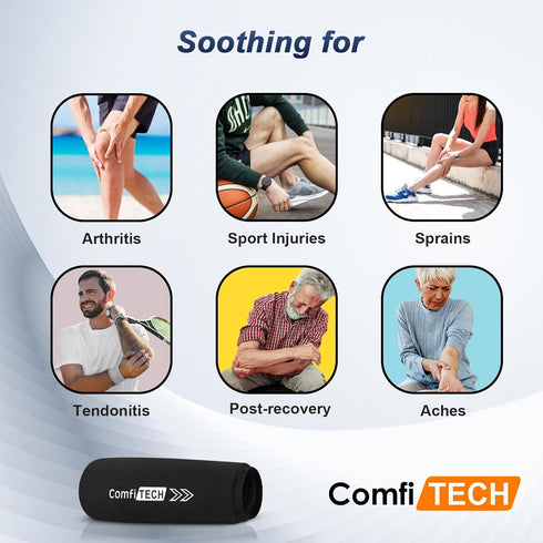 ComfiTECH Elbow Ice Pack for Tendonitis, Reusable Ice Pack Wrap for Injuries, M Black