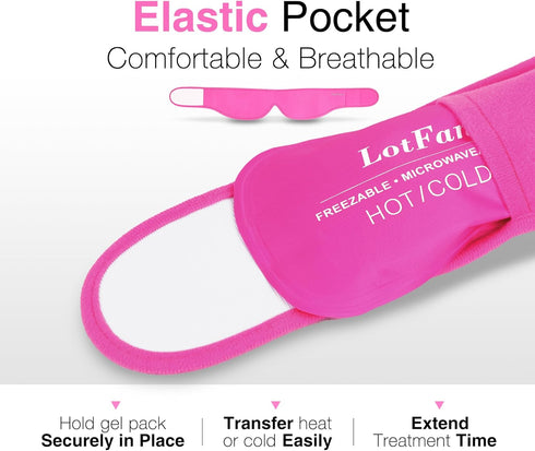 LotFancy Face Ice Pack Wrap with 4 Reusable Hot Cold Therapy Gel Packs for TMJ, Wisdom Teeth Pain Relief (Pink)