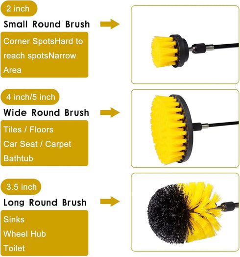 18 Pcs Drill Brush Attachments Set, Power Cleaning Scrub Brushes with Long Attachment for Tile Floors & Car Detailing