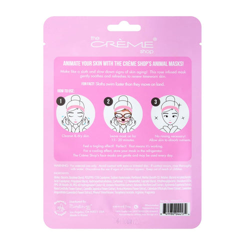 The Creme Shop Animal Sheet Mask - Korean Hydrating Collagen Vitamin C Anti-Aging, Pack of 3 (Sloth)
