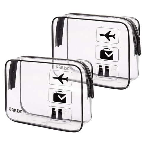WANDF TSA Approved Toiletry Bag, 2 Packs Clear Travel Makeup Cosmetic Pouch with Zipper, Carry-On Airport Compliant