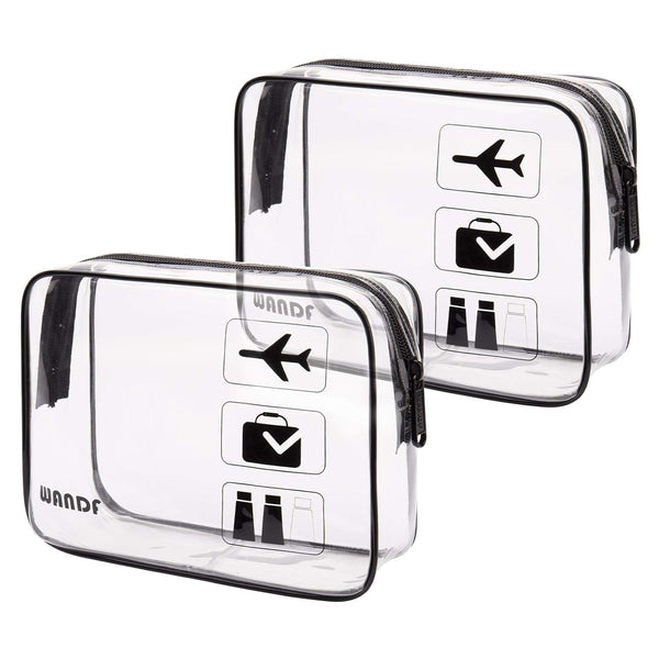 WANDF TSA Approved Toiletry Bag, 2 Packs Clear Travel Makeup Cosmetic Pouch with Zipper, Carry-On Airport Compliant