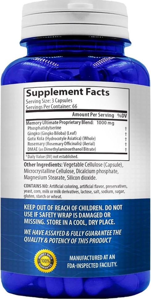 Memory Supplement for Brain Support | Phosphatidylserine with Memory and Focus Complex, 66 Day Supply