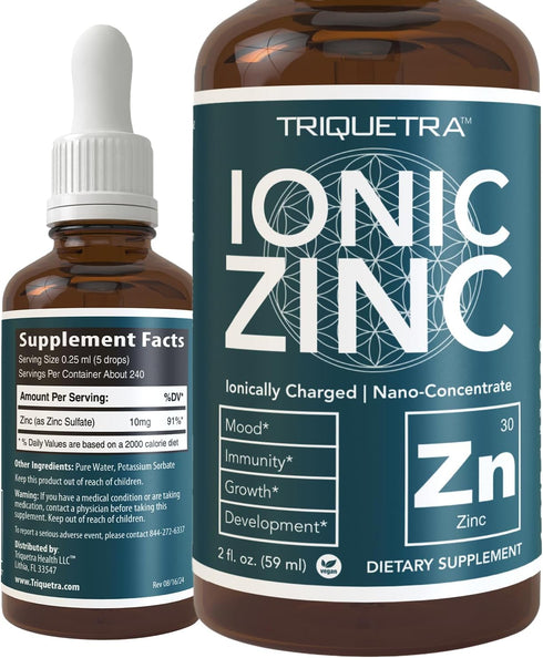 Ionic Liquid Zinc – 8 Month Supply, Adjustable Dosing for Adults – High Absorption, Vegan, Essential Mineral Supplement