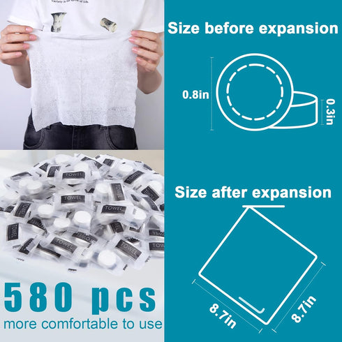 MCPINKY Coin Tissues, 580PCS Toilet Paper Tablets Compressed Bulk Towels Portable Travel Towels Soft Expandable Wipes