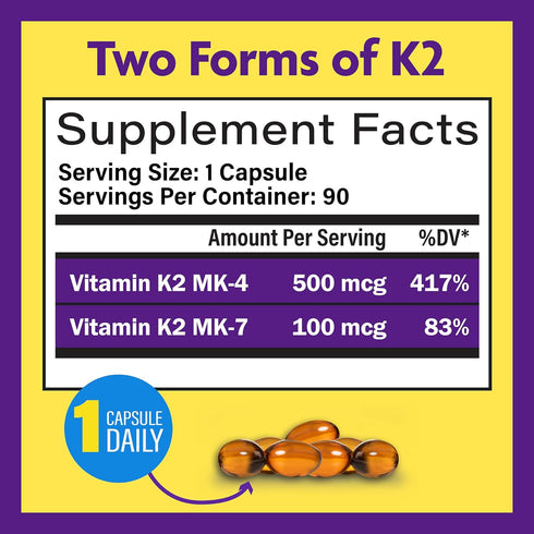 InnovixLabs Full Spectrum Vitamin K2 MK-7 - 90 Capsules, 600 mcg for General Health & Bones, Soy & Gluten Free
