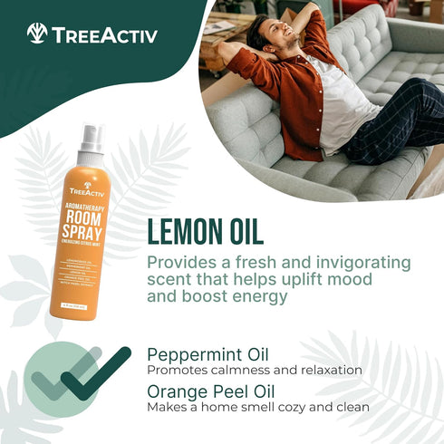TreeActiv Aromatherapy Room Spray, 4 oz, Natural Citrus Air Freshener, Essential Oil Odor Eliminator