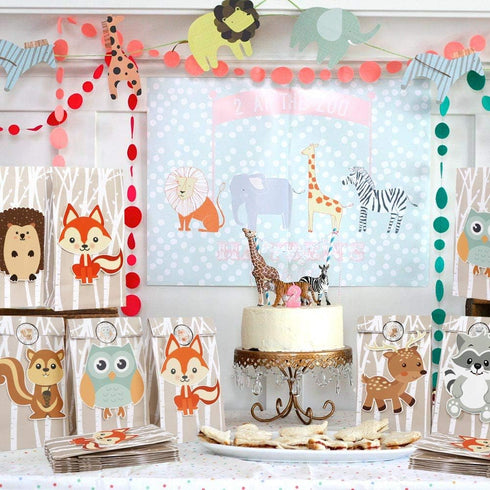 OurWarm 24pcs Woodland Party Favor Bags, 3D Animals Candy Treat Gift Bags with Thank You Stickers for Kids Birthday