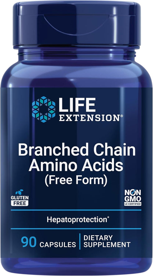 Life Extension Branched Chain Amino Acids - BCAA Supplement - Essential Nutrition L-Leucine, L-Isoleucine, L-Valine for Muscle Recovery Support after Workout - Gluten & GMO Free - 90 Capsules