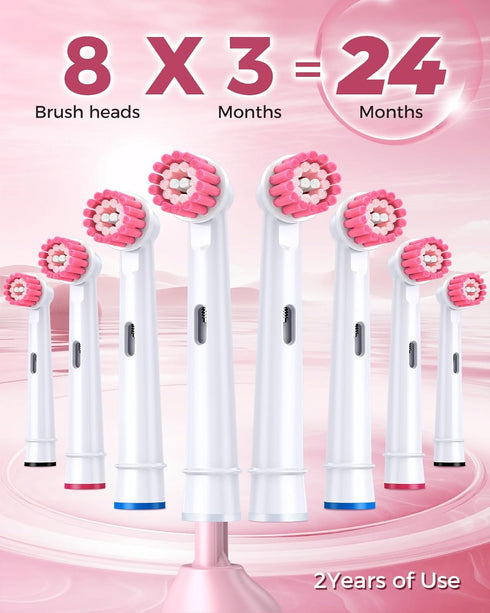 Rotating Electric Toothbrush for Adults with 8 Brush Heads, Deep Clean Rechargeable with 4 Modes, Pink