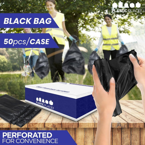 Plasticplace 55-60 Gallon Trash Bags (1.2 Mil, 50 Count) - Black Heavy Duty Garbage Can Liners for Home & Industrial Use