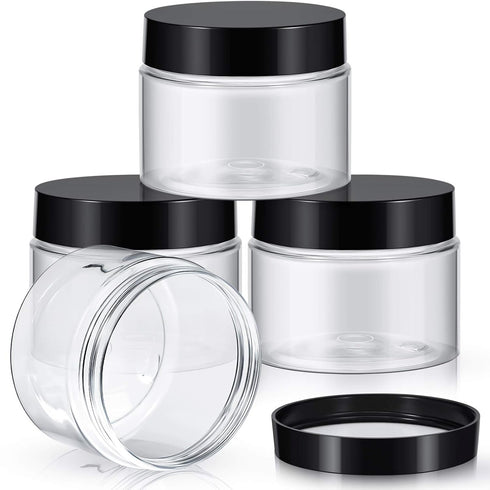 Patelai 4 Pieces Round Leak Proof Plastic Container Jars with Lids, 6 Ounce for Travel Storage Makeup, Black