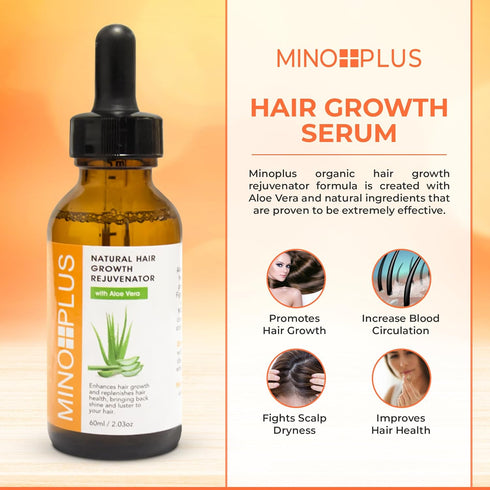 Natural Hair Growth Serum, 60ml / 2fl oz, For Longer, Stronger, Thicker Hair, with Aloe Vera