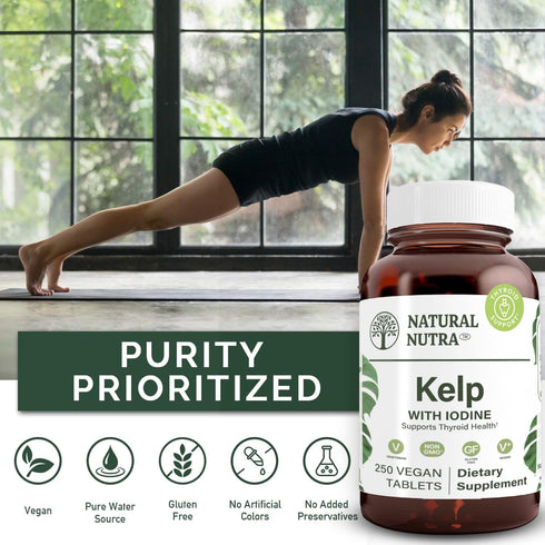 Natural Nutra Kelp Iodine Supplement, 250 Tablets for Brain Health, Immune System Strength & Metabolism Regulation